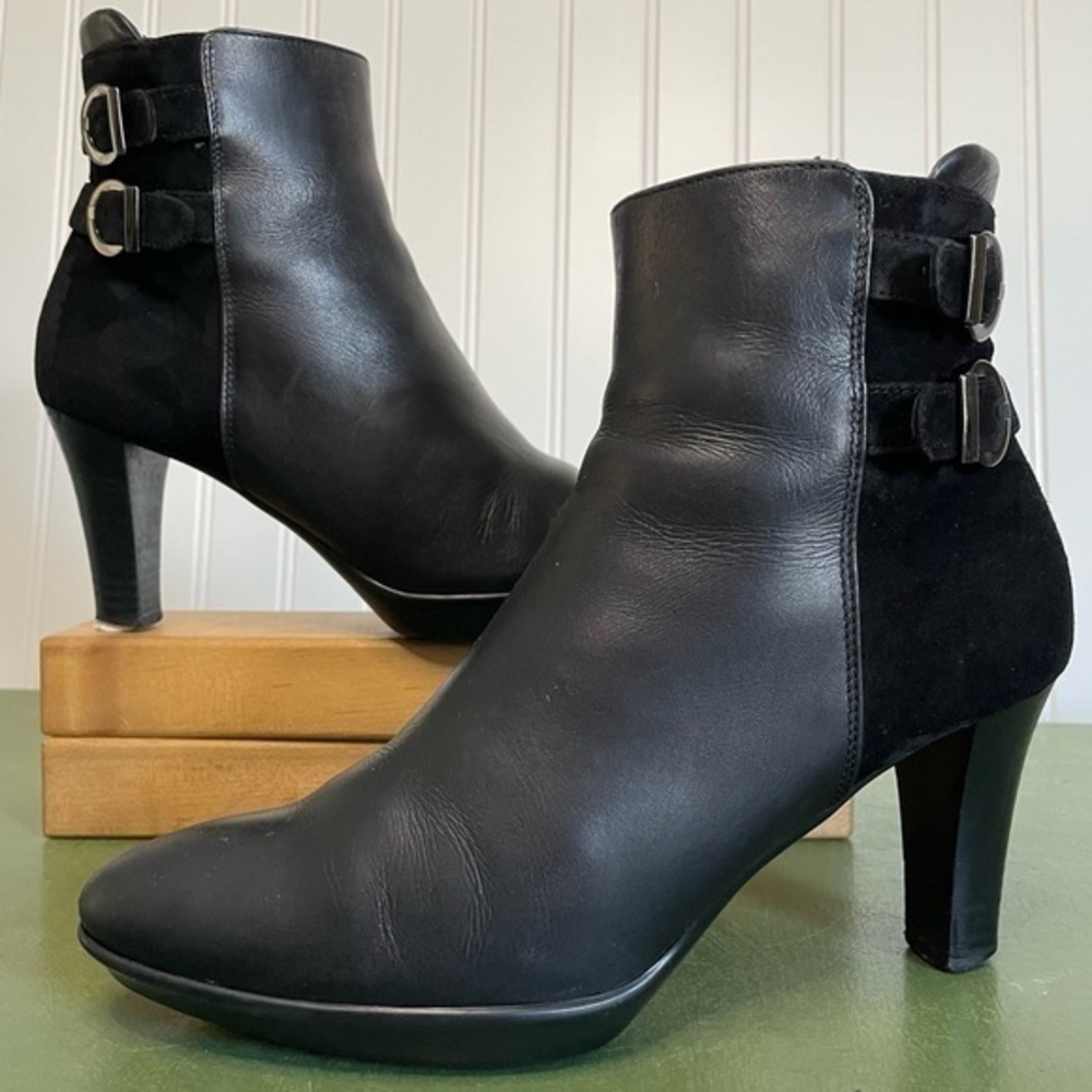 Aquatalia Weatherproof Heeled Ankle Boots in Black Leather & Suede